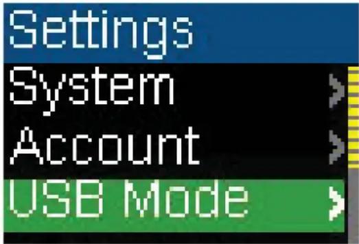 Settings System Account USB Mode