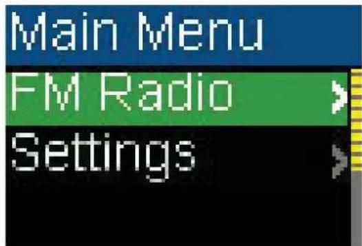Main Menu FM Radio Settings