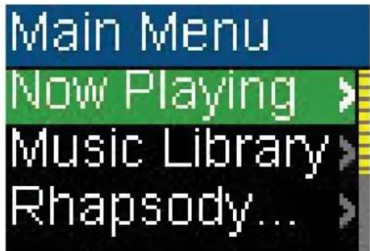 Main Menu Now Playing > Music Library > Rhapsody... >
