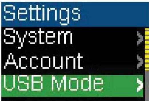 Settings System Account USB Mode
