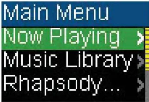 Main Menu Now Playing > Music Library > Rhapsody... >