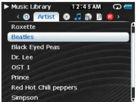 Music Library 12:45 AM < Artist Roxette Beatles Black Eyed Peas Dr. Lee OST 1 Prince Red Hot Chili peppers Simpson