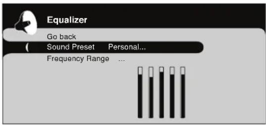 Equalizer Go back Sound Preset Personal... Frequency Range ...