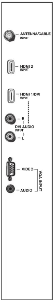 ANTENNA/CABLE INPUT HDMI 2 INPUT HDMI 1/DVI INPUT R DVI AUDIO INPUT L VIDEO VGA INPUT AUDIO