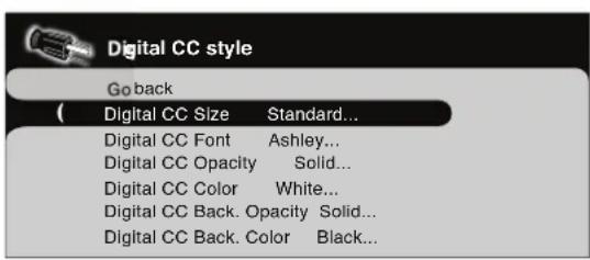 Digital CC style Go back ( Digital CC Size Standard... Digital CC Font Ashley... Digital CC Opacity Solid... Digital CC Color White... Digital CC Back. Opacity Solid... Digital CC Back. Color Black...