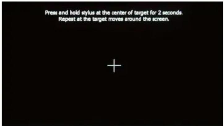 Press and hold stylus at the center of target for 2 seconds. Repeat at the target moves around the screen.