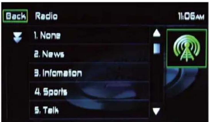 Back Radio 1. None 2. News 3. Information 4. Sports 5. Talk 11:06AM