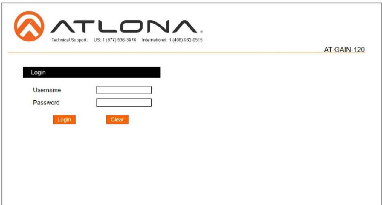 ATLONA Technical Support: US: 1 (877) 536-3976 International: 1 (408) 962-0515 AT-GAIN-120 Login Username Password Login Clear