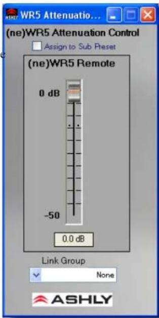 (ne)WR5 Attenuation Control Assign to Sub Preset (ne)WR5 Remote 0 dB -50 0.0 dB Link Group None ASHLY