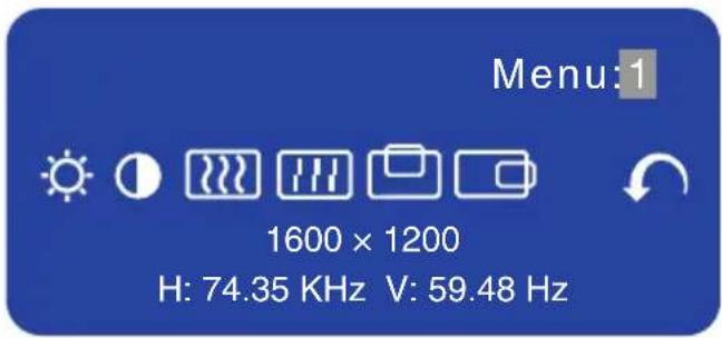 Menu: 1 1600 × 1200 H: 74.35 KHz V: 59.48 Hz