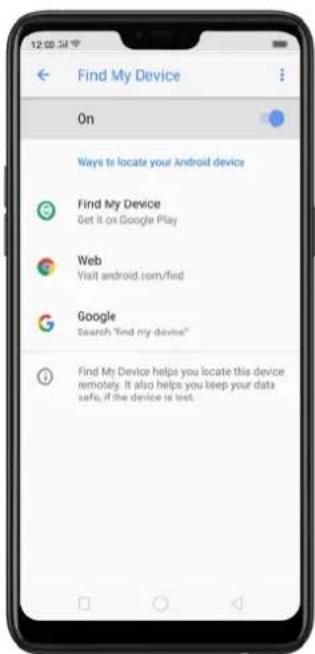 Find My Device On Ways to locate your Android device Find My Device Get it on Google Play Web Visit android.com/find Google Search "Find my device" Find My Device helps you locate this device remotely. It also helps you keep your data safe, if the device is lost.