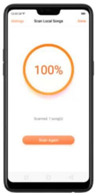 Settings Scan Local Songs Done 100% Scanned: 1 song(s) Scan Again