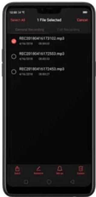 12:00 24 °C Select All 1 File Selected Cancel General Recording Call Recording REC20180416173102.mp3 4/16/2018 08:00:00 REC20180416172553.mp3 4/16/2018 08:00:33 REC20180416172453.mp3 4/16/2018 08:00:27