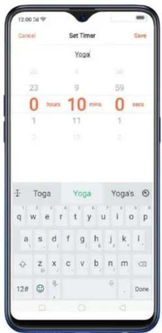 12:00:54 Cancel Set Timer Save Yoga 22 4 30 23 9 59 0 hours 10 mins 0 secs 1 11 1 2 17 Toga Yoga Yoga's q w e r t y u i o p a s d f g h j k l z x c v b n m 12# Done