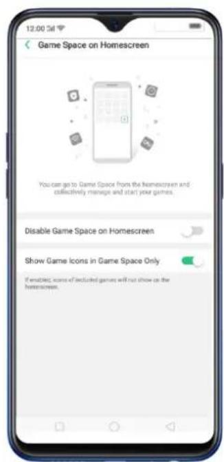 12:00 Sel Game Space on Homescreen You can go to Game Space from the homescreen and collectively manage and start your games. Disable Game Space on Homescreen Show Game Icons in Game Space Only If email/DBC icons of excluded games will not show on the homescreen.