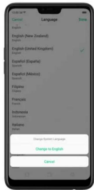 12:00:34 Cancel Language Done English English (New Zealand) English English (United Kingdom) English Español (España) Spanish Español (México) Spanish Filipino English Français French Indonesia Indonesia Italiano Italian Change System Language Change to English Cancel