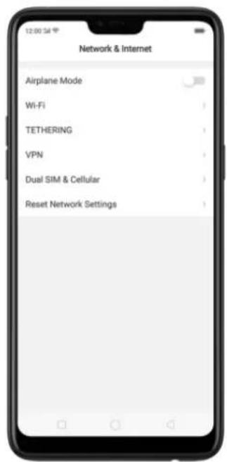 Network & Internet Airplane Mode Wi-Fi TETHERING VPN Dual SIM & Cellular Reset Network Settings
