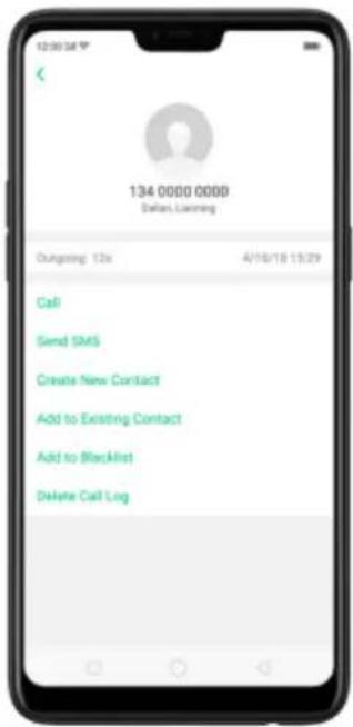134 0000 0000 Delars Learning Outgoing: 12x 4/16/18 13:29 Call Send SMS Create New Contact Add to Existing Contact Add to Blacklist Delete Call Log