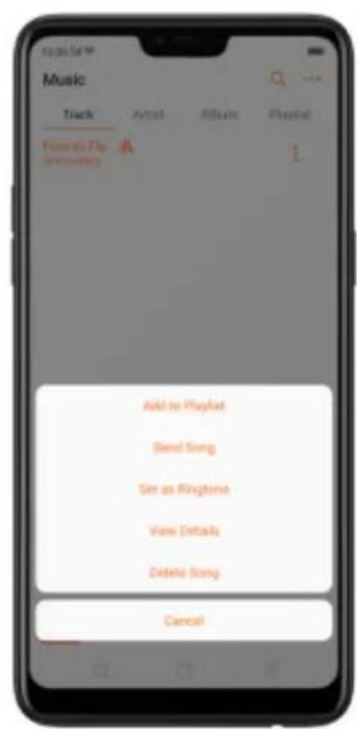 Music Track Youw as Up or Reusing Add to Playlist Send Song Set as Ringtone View Details Delete Song Cancel