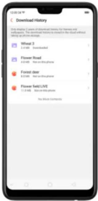 Download History Only displays 2 years of download history for themes and networks. The download history is created in the cloud without taking up phone calls. Wheat 3 2.4 MB Downloaded Flower Road 8.0 MB Not on this phone Forest deer 8.0 MB Not on this phone Flower field LIVE 11.0 MB Not on this phone My Move Comments