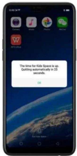 The time for Kids Space is up. Quittling automatically in 25 seconds.