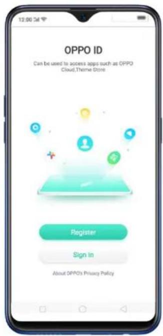 12:00 34 OPPO ID Can be used to access apps such as OPPO Cloud,Theme Store Register Sign In About OPPO's Privacy Policy