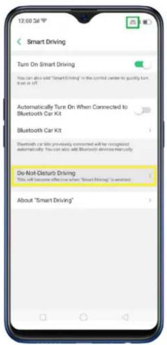 12:00:54 Smart Driving Turn On Smart Driving You can also add "Smart Driving" in the control center to quickly turn it on or off Automatically Turn On When Connected to Bluetooth Car Kit Bluetooth Car Kit Bluetooth car kits previously connected will be recognized automatically. You can also add Bluetooth devices manually. Do-Not-Disturb Driving This will become effective when "Smart Driving" is removed About "Smart Driving"