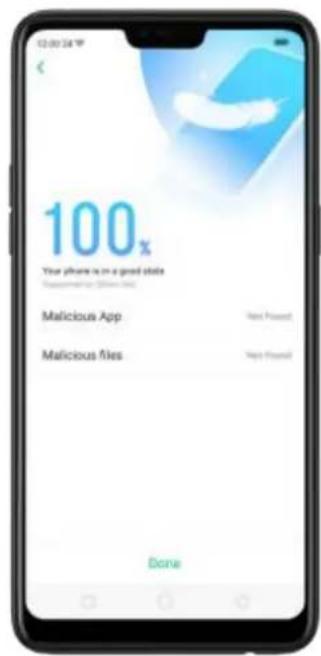 100% Your phone is in a good state Recommendation (Close-up) Malicious App Malicious files Done