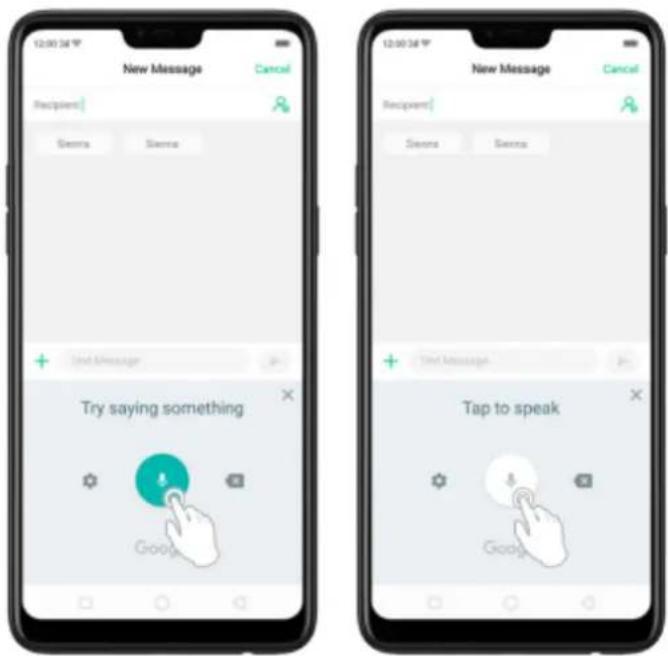 12:00:34" New Message Cancel Recipient: Send Message + Send Message Try saying something Google New Message Cancel Recipient: Send Message + Send Message Tap to speak Google