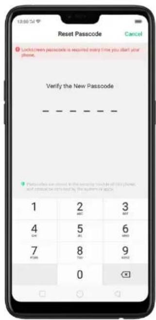 13:00 PM Reset Passcode Cancel Lock screen passcode is required every time you start your phone. Verify the New Passcode - Put passwords are allowed in the following inside of this phone, and cannot be replaced by the system or app.