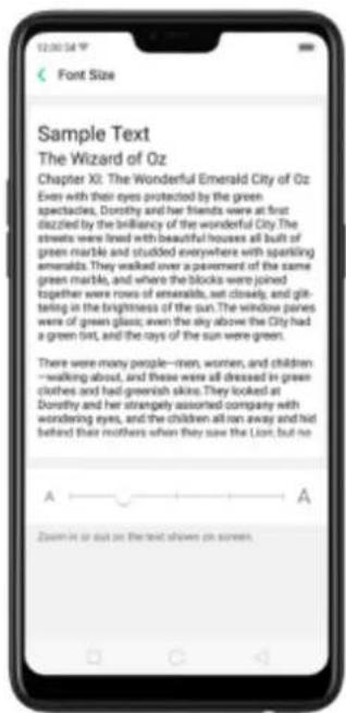 12:00:54 W Font Size Sample Text The Wizard of Oz Chapter XI: The Wonderful Emerald City of Oz Even with their eyes protected by the green spectacles, Dorothy and her friends were at first dazzled by the brilliancy of the wonderful City. The streets were lined with beautiful houses all built of green marble and stuffed everywhere with sparkling emeralds. They walked over a pavement of the same green marble, and where the blocks were joined together were rows of emeralds, set closely, and glittering in the brightness of the sun. The window panes were of green glass; even the sky above the City had a green hat, and the rays of the sun were green. There were many people—men, women, and children walking about, and these were all dressed in green clothes and had greenish skins. They looked at Dorothy and her strangely assorted company with wondering eyes, and the children all ran away and had behind their mothers when they saw the Lion, but no A A Zoom-in or out on the text shows on screens.