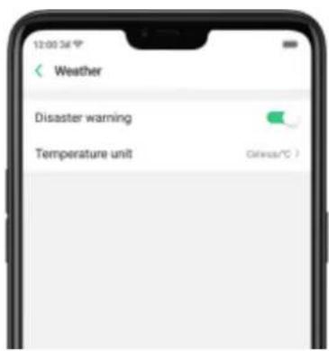 12:00 PM Weather Disaster warning Temperature unit Offuser/°C