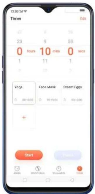 12:00 3d Timer Edit 23 9 59 0 hours 10 mins 0 secs 1 11 1 Yoga Face Mask Steam Eggs 00:18:00 00:19:04 00:16:00 + Start