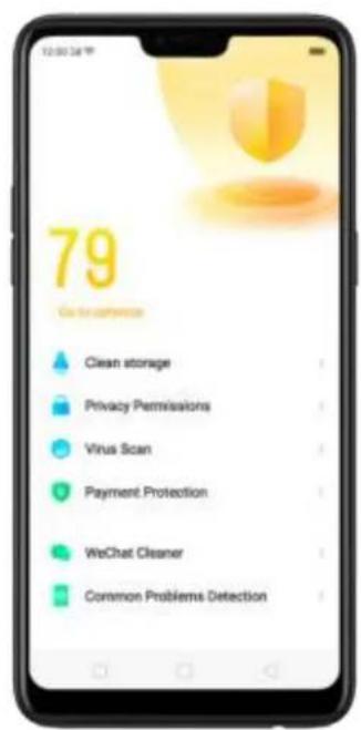 79 Go to comfort Clean storage Privacy Permissions Virus Scan Payment Protection WeChat Cleaner Common Problems Detection