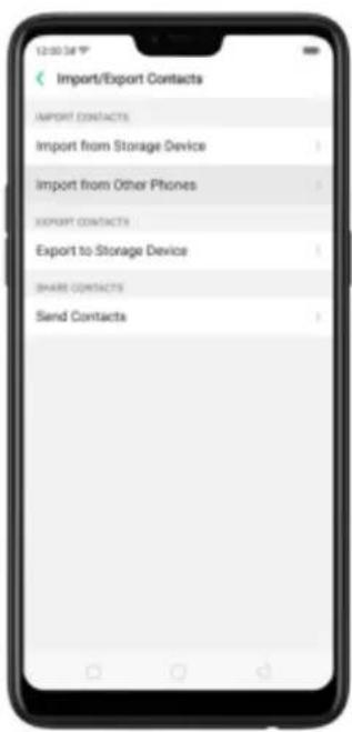 Import/Export Contacts IMPORT CONTACTS Import from Storage Device Import from Other Phones EXPORT CONTACTS Export to Storage Device SHARE CONTACTS Send Contacts