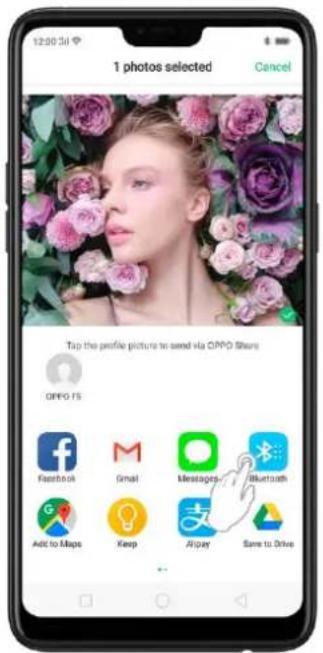 1 photos selected Cancel Tap the profile picture to send via OPPO Share OPPO FS Facebook Gmail Messages Bluetooth Add to Maps Keep Allpay Save to Drive