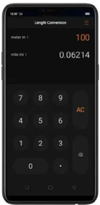 Length Conversion meter m ) 100 mile mi ) 0.06214 7 8 9 AC 4 5 6 1 2 3 0 •