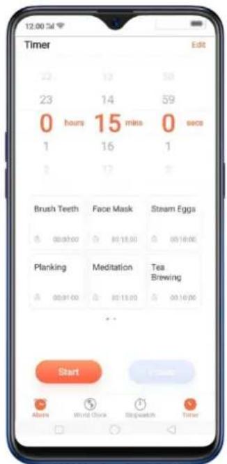 12:00 Sal Timer Edit 23 19 58 23 14 59 0 hours 15 mins 0 secs 1 16 1 Brush Teeth Face Mask Steam Eggs 00:00:00 00:18:00 00:16:00 Planking Meditation Tea Brewing 00:01:00 00:13:00 00:16:00 Start