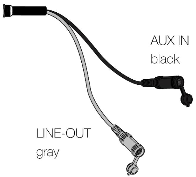 AUX IN black LINE-OUT gray