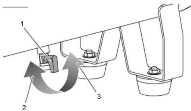 Technical diagram showing mechanical assembly with labeled components and directional arrows indicating motion or movement.