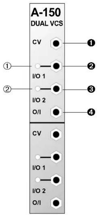 A-150 DUAL VCS CV ① I/O 1 ② I/O 2 O/I ③ ④ CV I/O 1 I/O 2 O/I