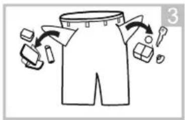 Diagram illustrating a garment pattern with labeled parts and directional arrows indicating movement or processing steps.