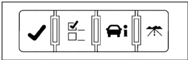 Traffic safety icons including checkmark, checkmark, car icon, and directional sign