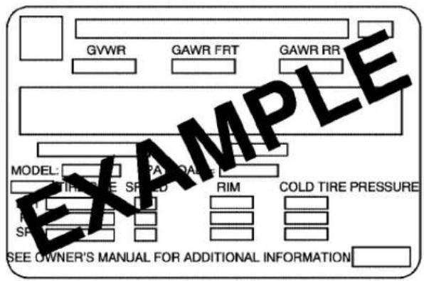 GVWR GAWR FRT GAWR RR MODEL: TIME SWE SPRED RIM COLD TIRE PRESSURE SP SEE OWNER'S MANUAL FOR ADDITIONAL INFORMATION