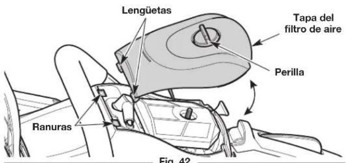 Lengüetas Tapa del filtro de aire Perilla Ranuras Fig. 42