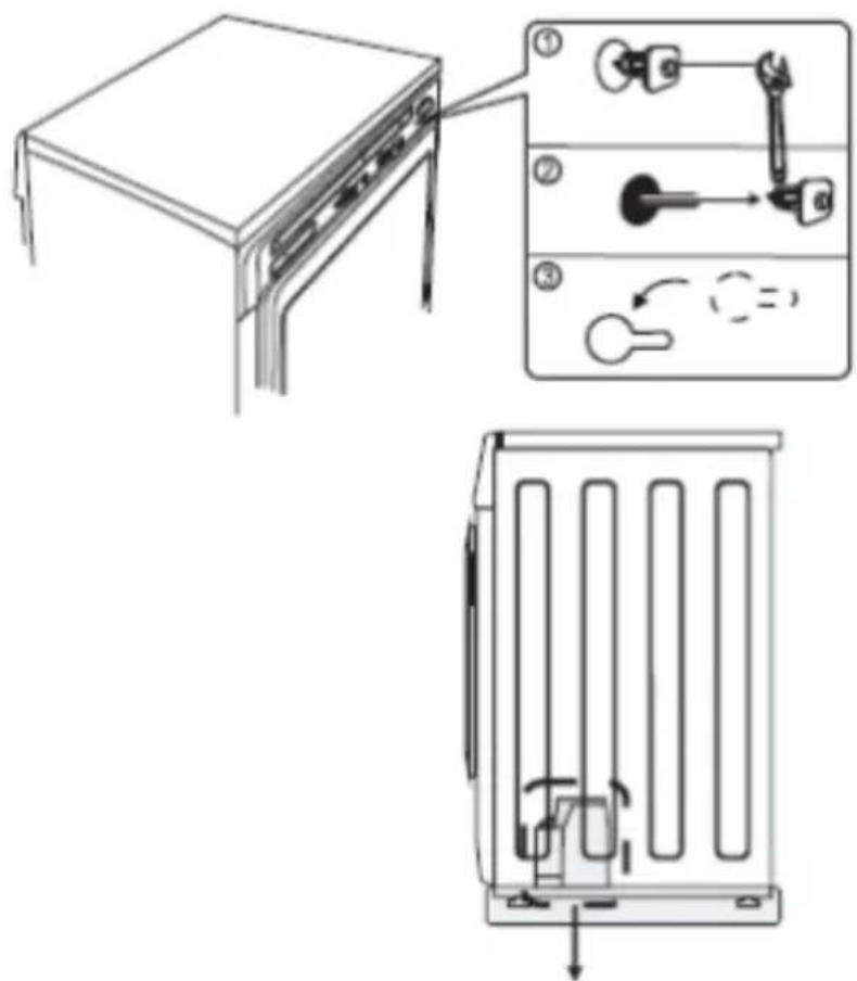 Technical diagram showing device rear panel assembly with labeled components and exploded view