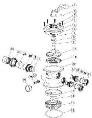 Exploded view diagram of a mechanical assembly with numbered parts for identification