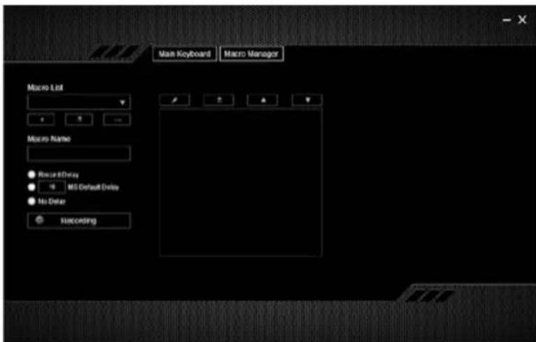 Main Keyboard Macro Manager Macro List Micro Name Record Delay 16 MS Default Delay No Delay Succading