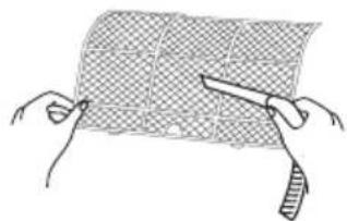 Illustration of two hands holding a grid-like object with a tool, no text or symbols present