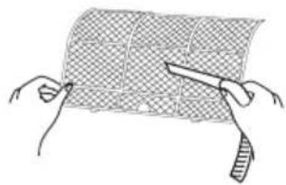 Illustration of hands holding a grid-like object with a tool, no text or symbols present